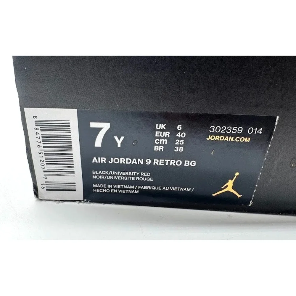 Nike Air Jordan 9 Retro BG Black Red 302359-014 Youth US 7Y EU 40 w/ Box